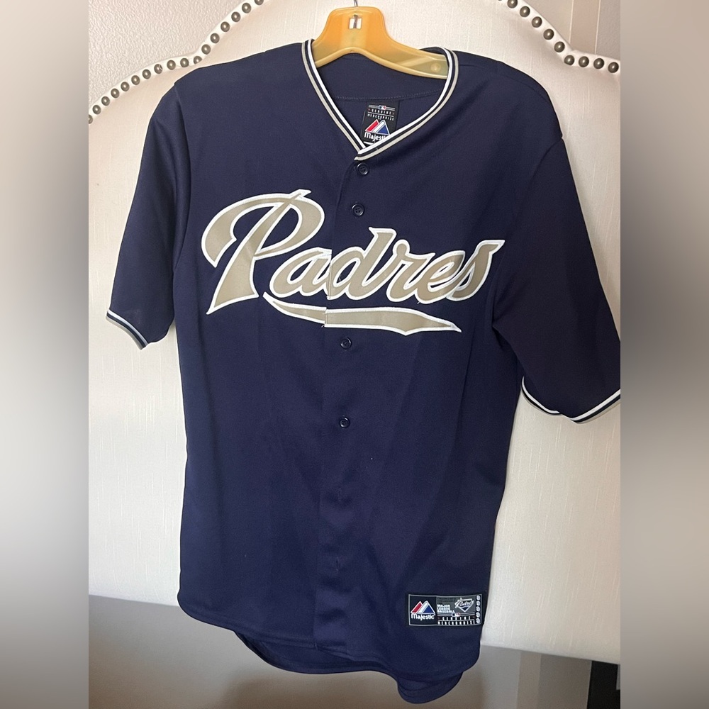 NWT Vintage Majestic San Diego Padres MLB Jersey Size small blue and gold